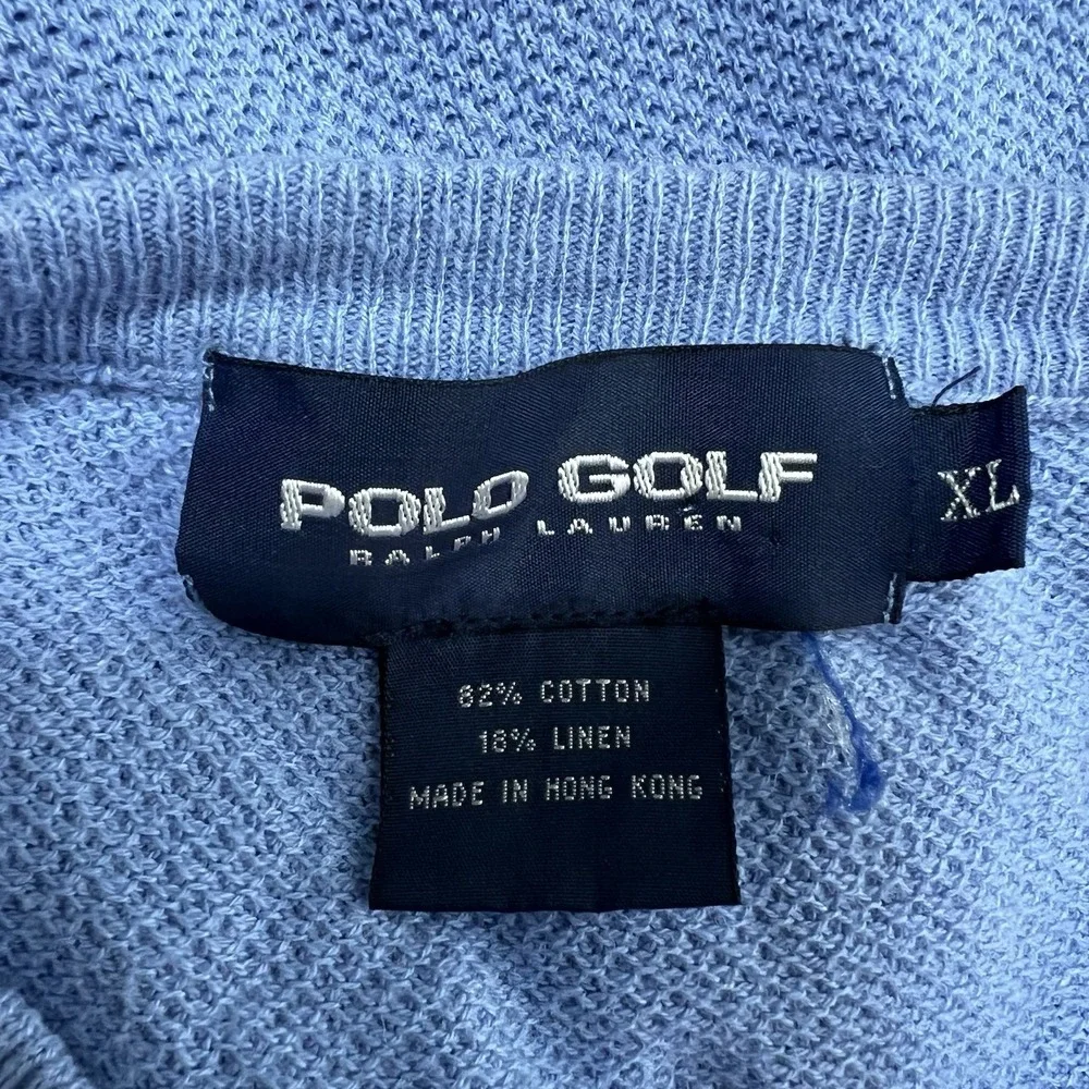 Vintage Polo Golf Ralph Lauren Blue‎ Knit Sweater Vest Men's XL Linen Cotton